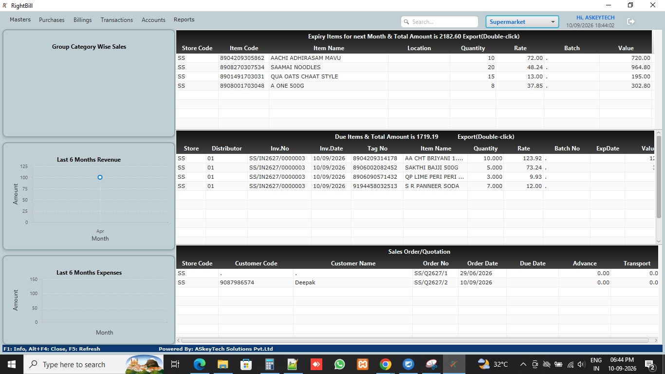 RightBill POS billing counter interface